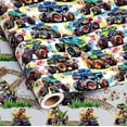 thumbnail image 1 of Reversible Monster Truck Wrapping Paper Roll for Boys Kids - Dinosaur in Pickup, Racing Car Gift Wrap Sheets for Birthday Baby Shower Holiday Party (Total 28.5sq.ft), 1 of 16