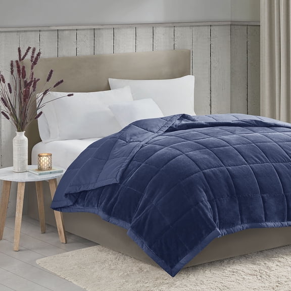 Reversible Navy Microfiber Down Alternative Blanket with HeiQ Smart Temperature Technology