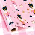 thumbnail image 1 of Reversible Nutcracker Wrapping Paper, Pink Christmas Wrapping Paper, Pastel Pearly-Lustre Nutcracker and Plaid Design Christmas Gift Wrap for Holiday, Party (Mini Roll, 17 Inch X 33 Feet), 1 of 14