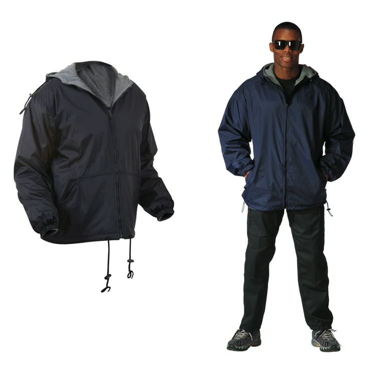 Reversible Nylon Jacket with Fleece Lining, Black, XL