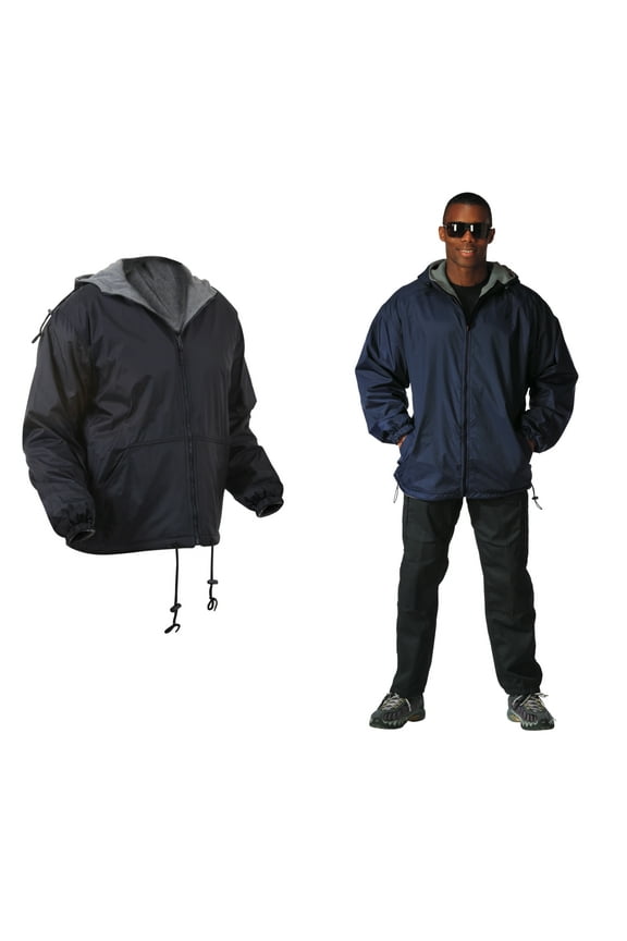 Reversible Nylon Jacket with Fleece Lining, Black, XL