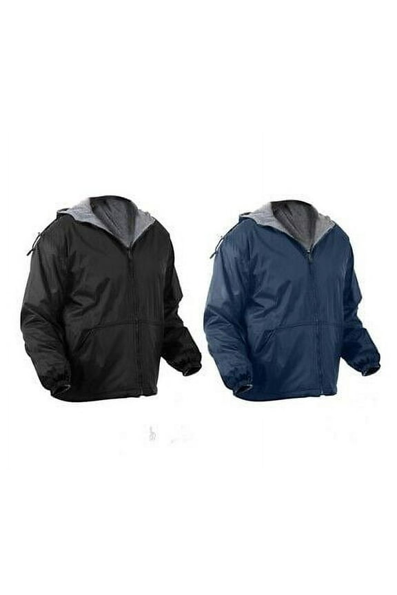 Reversible Nylon Jacket with Fleece Lining, Navy Blue, XL