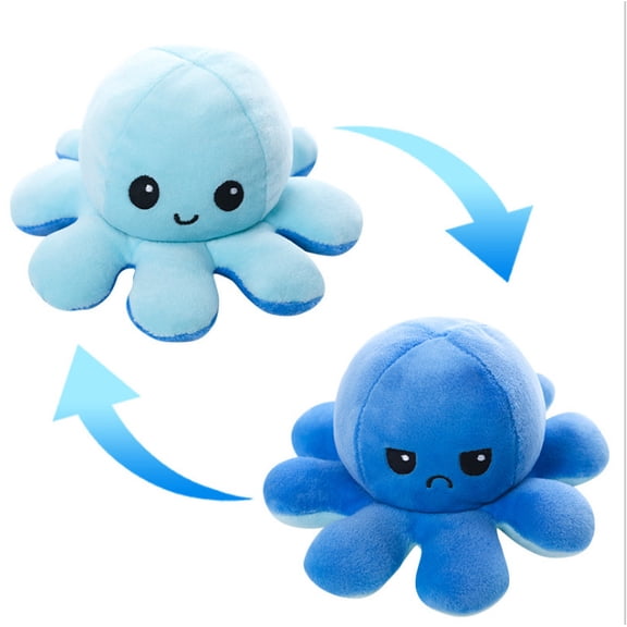 Reversible Octopus Plushie 11.81 -Inch Crying Eyes Two-Sided Flip Plush Toy with Embroidered Details Cute Mini Collectible Plush for Kids, Teens, and Adults