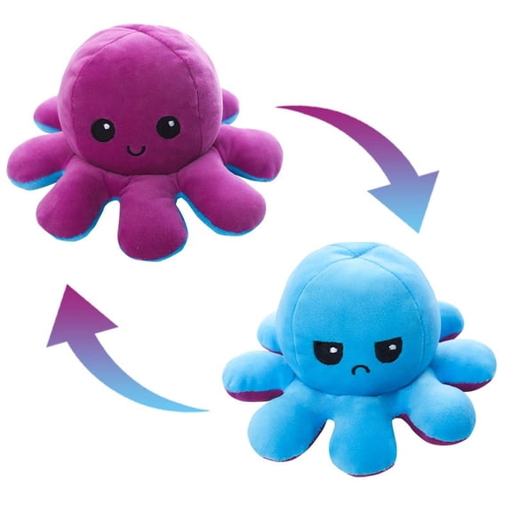 Reversible Octopus Plushie 7.8 -Inch Crying Eyes Two-Sided Flip Plush Toy with Embroidered Details Cute Mini Collectible Plush for Kids, Teens, and Adults