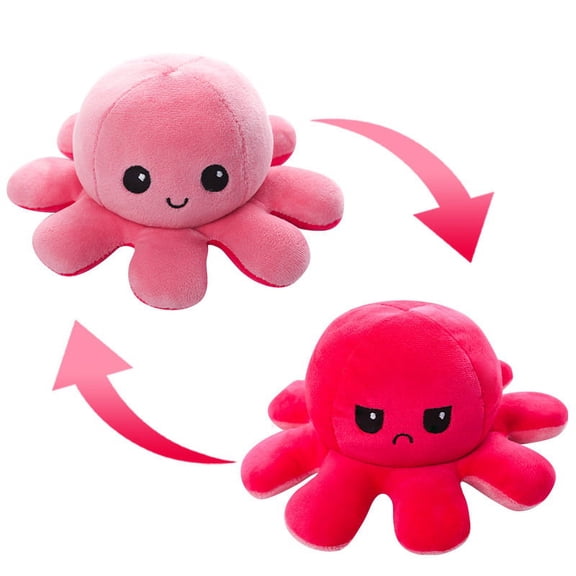 Reversible Octopus Plushie 7.8 -Inch Crying Eyes Two-Sided Flip Plush Toy with Embroidered Details Cute Mini Collectible Plush for Kids, Teens, and Adults