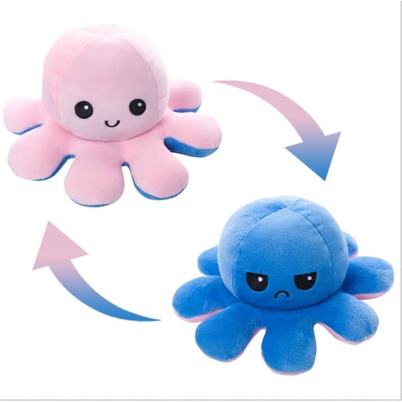 Reversible Octopus Plushie 7.8 -Inch Crying Eyes Two-Sided Flip Plush Toy with Embroidered Details Cute Mini Collectible Plush for Kids, Teens, and Adults