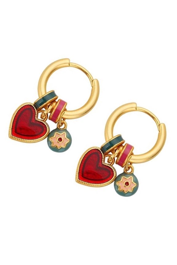 Reversible Oil Heart Studs Earrings Sturdy Alloy Construction Fashionable Jewelry Gift For Her