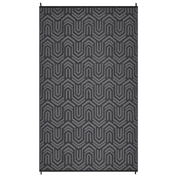 Reversible Outdoor Plastic Mat - Modern Striped Low-Pile Waterproof Area Rug - Lightweight, Easy Clean Patio Carpet for Deck, RV, Balcony, Camping, Backyard - Black and Gray, 9x12ft (274x366cm)