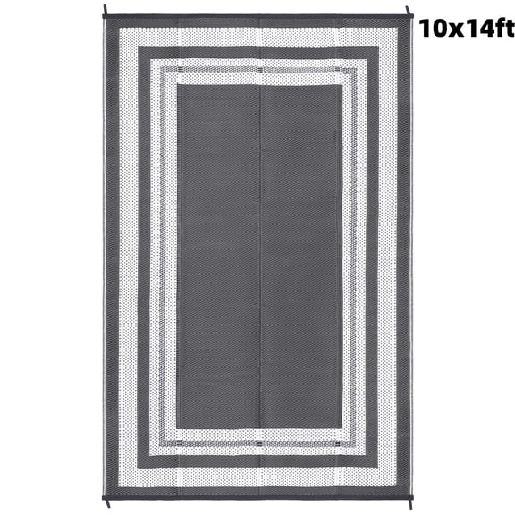 Reversible Outdoor Rug, 10x14ft Waterproof Plastic Straw Patio Carpet, Lightweight Easy Clean Portable Mat for Porch Deck RV Camping Backyard - Grey