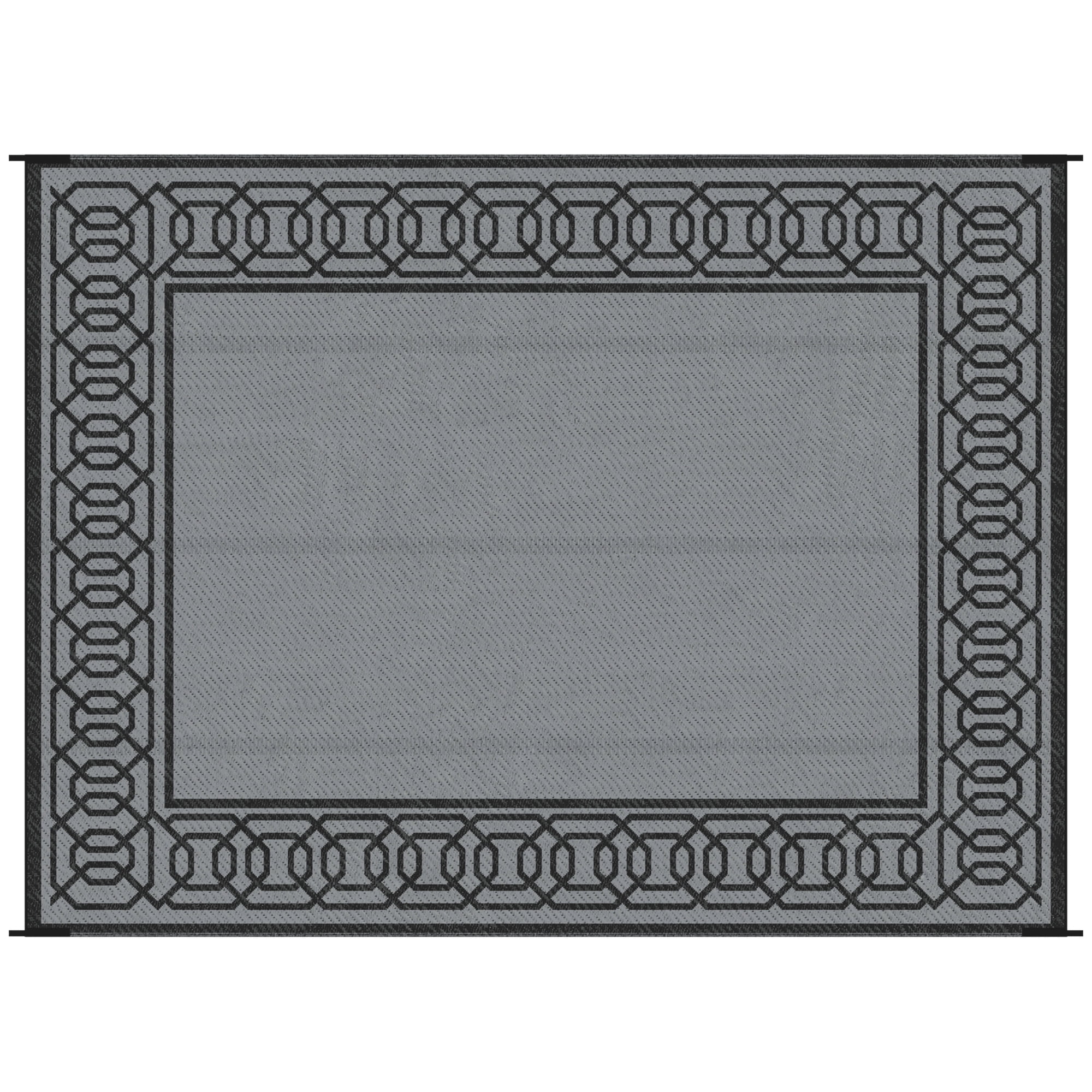 Reversible Outdoor Rug 9' x 12' Waterproof Plastic Straw Mat Portable RV Camping Carpet Large Floor Mat for Backyard Deck Picnic Beach Black & Gray Border
