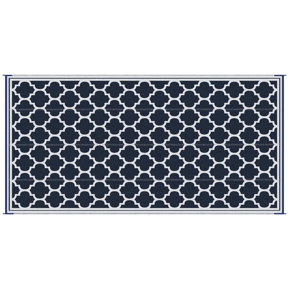 Reversible Outdoor Rug, 9' x 18' Waterproof Plastic Straw Mat, Portable RV Camping Carpet for Backyard, Deck, Picnic, Beach, Blue & White