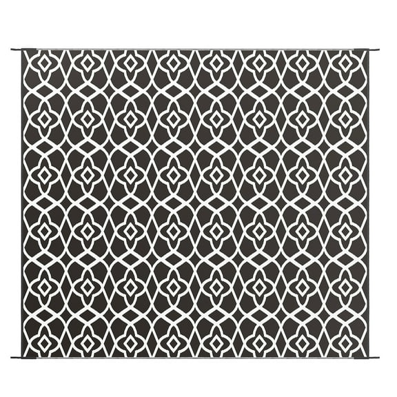 Reversible Outdoor Rug Carpet RV Camping Rugs with Carry Bag, 8' x 10', Black & White Clover
