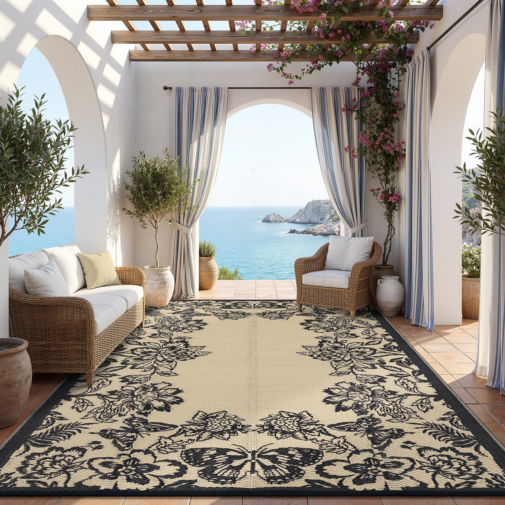 Reversible Outdoor Rug – Durable Waterproof Plastic Straw Mat with ...