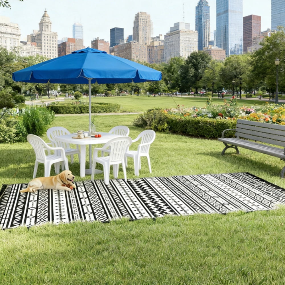 Reversible Outdoor Rug, Foldable Polypropylene Camping Picnic RV Mat with Carry Bag, Fade & Sun Resistant Waterproof Floor Mat