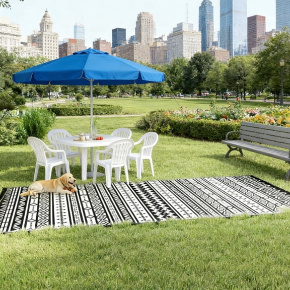 Reversible Outdoor Rug, Foldable Polypropylene Camping Picnic RV Mat with Carry Bag, Fade & Sun Resistant Waterproof Floor Mat