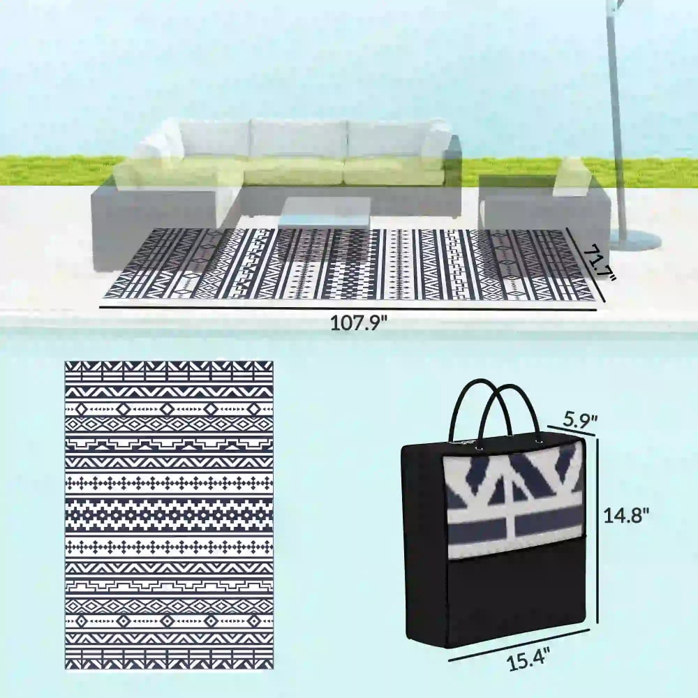 Reversible Outdoor Rug, Foldable Polypropylene Camping Picnic RV Mat with Carry Bag, Fade & Sun Resistant with Anti-Fray Edging