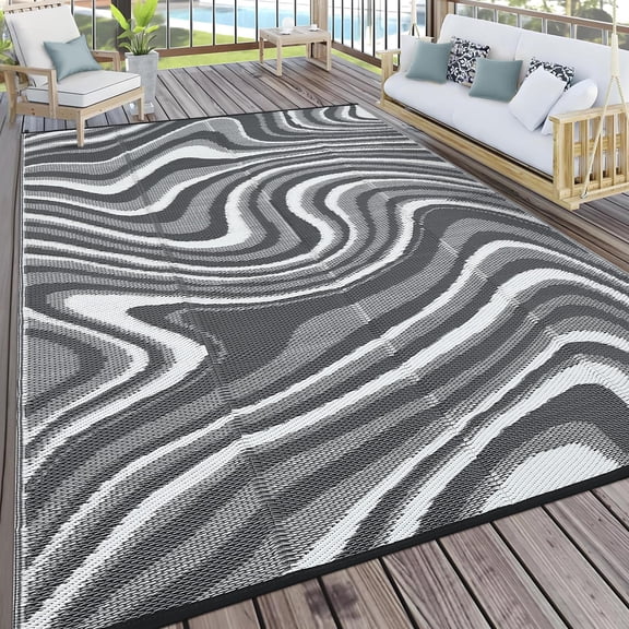 Reversible Outdoor Rug Waterproof Plastic Straw Patio Mat UV Resistant for Camping RV Deck Backyard
