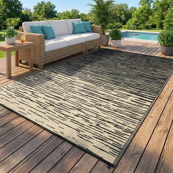 Reversible Outdoor Rug Waterproof Plastic Straw Patio Mat for RV Camping Deck Backyard