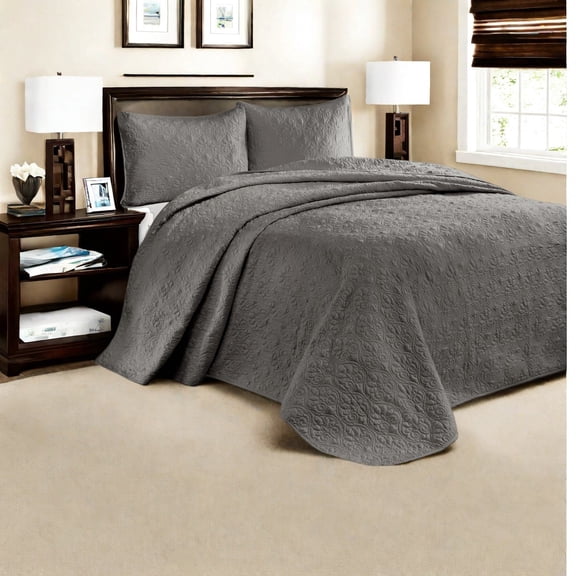 Reversible Oversized Bedding Sets Cotton Quilted Dark Grey Queen for Home Comfort