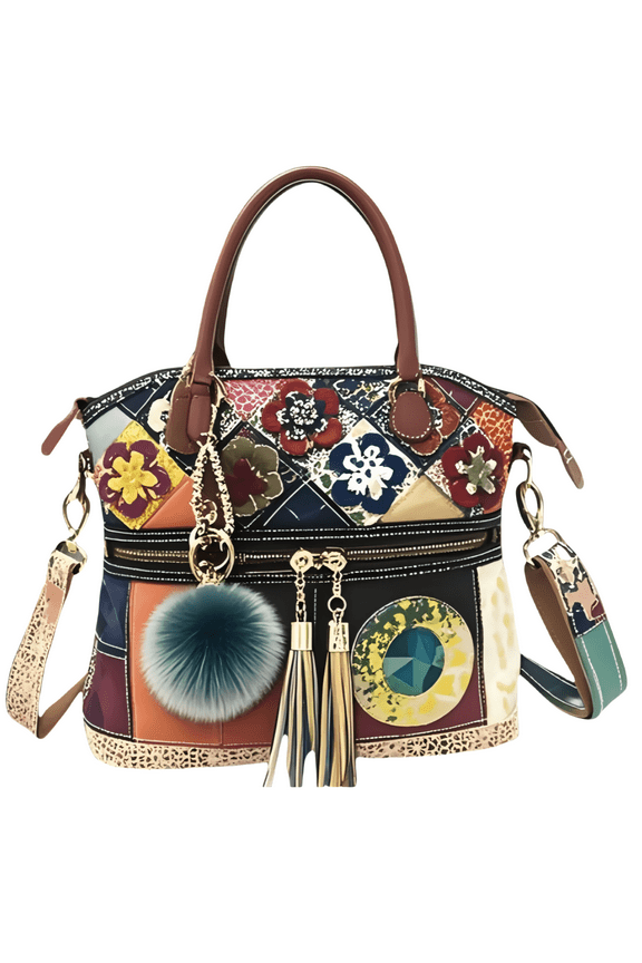 Color Blocking Patchwork PU Leather Bag - Adjustable Strap, Multiple Compartments, 2-in-1 Handbag & Crossbody, for Daily Commuting & Shopping