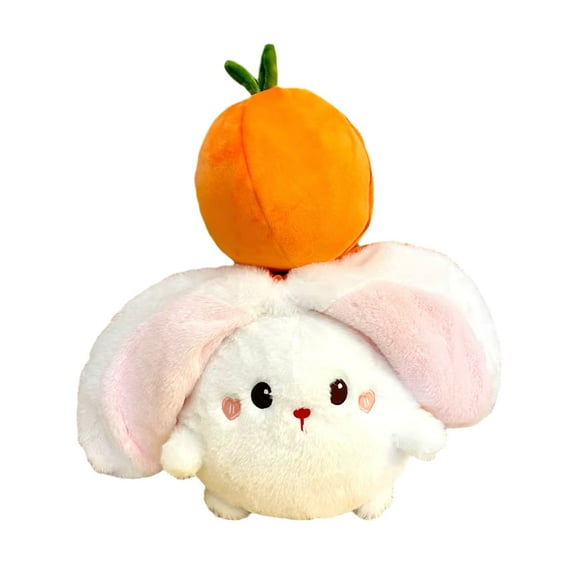 Reversible Persimmon Fortune Plush Toy, Lucky Rabbit Turns into Fruit Pillow, Soft Stuffed Animal for Kids, Cuddly Gift & Home Decor C