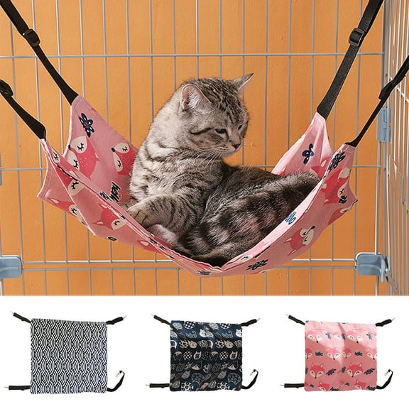 Reversible Pet Hammock, Adjustable Hanging Pet Bed for Cats Dogs, Polyester Small Animal Bed, Stable Comfortable Washable, 15x18.9x0.4 in, Pink Blue Dark Blue