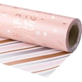 thumbnail image 1 of Reversible Pink Birthday Wrapping Paper Roll, Happy Birthday Lettering & Stripe Pattern with Metallic Foil, 1 of 4
