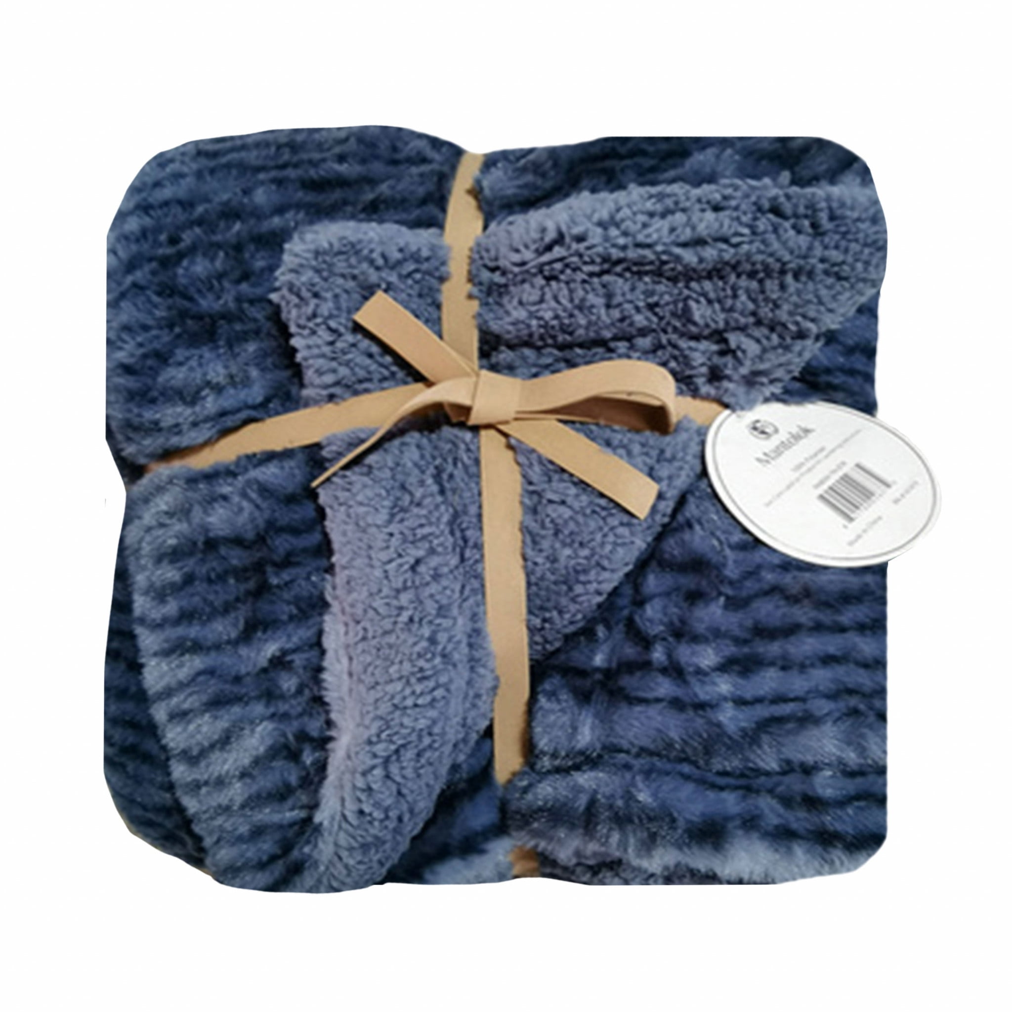Reversible Pinstripe Texture Blue Faux Rabbit Fur and Sherpa Throw ...