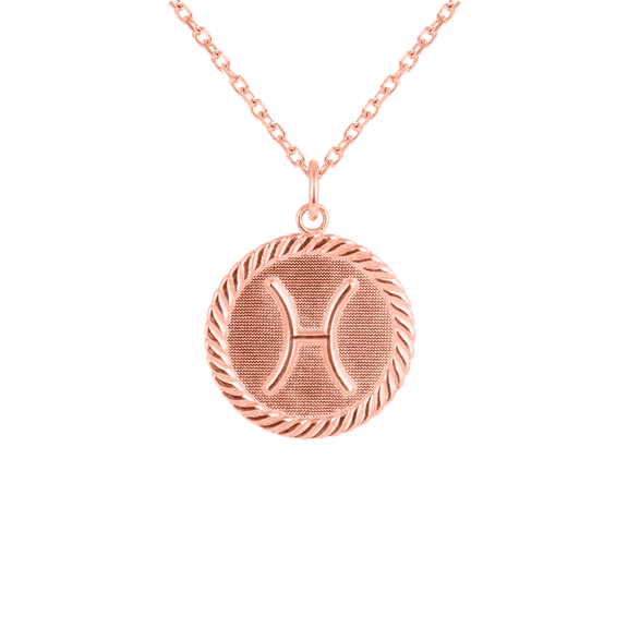 Reversible Pisces Zodiac Sign Charm Coin Pendant Necklace in Solid Gold (18 Inches)