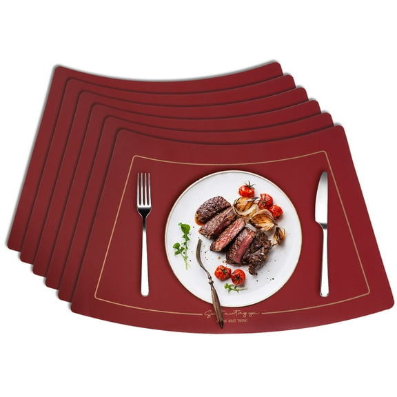 Reversible Placemats Set of 6 Faux Leather Heat Resistant Placemats Washable Table Mats Waterproof Wipeable Placemats for Table Wedding Coffee Shop Decoration