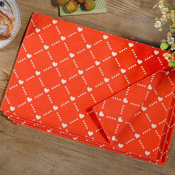 Reversible Placemats Set of 4 Washable, Kitchen Table Mats Cloth Heat Resistant Place Mats Cotton Table Placemats Farmhouse,Love Heart
