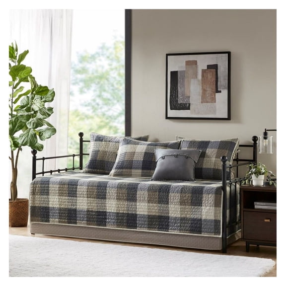 Reversible Plaid Daybed Cover Set - 6 Piece Twin Size - Rustic Cabin Decor - Cotton Blend - Includes Shams & Pillow