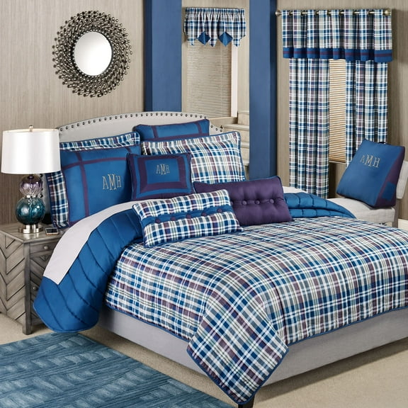 Reversible Plaid Stratton Cool Indigo Blue Petunia Deep Purple Zinc Dark Slate King Coverlet Mini Set