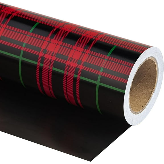 Reversible Plaid Wrapping Paper - Mini Roll - 17 Inch x 33 Feet - Red and Black Plaid Christmas Wrapping Paper for Christmas, Birthday, Baby Shower, Holiday