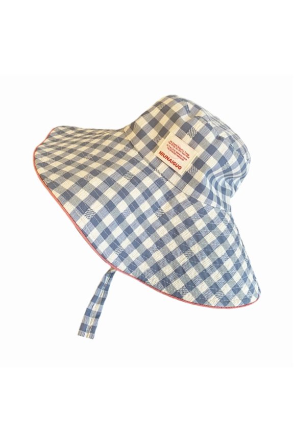 Reversible Plaids Fisherman Hat Women Wide Brims Sun Bucket Hat for Beach Trip