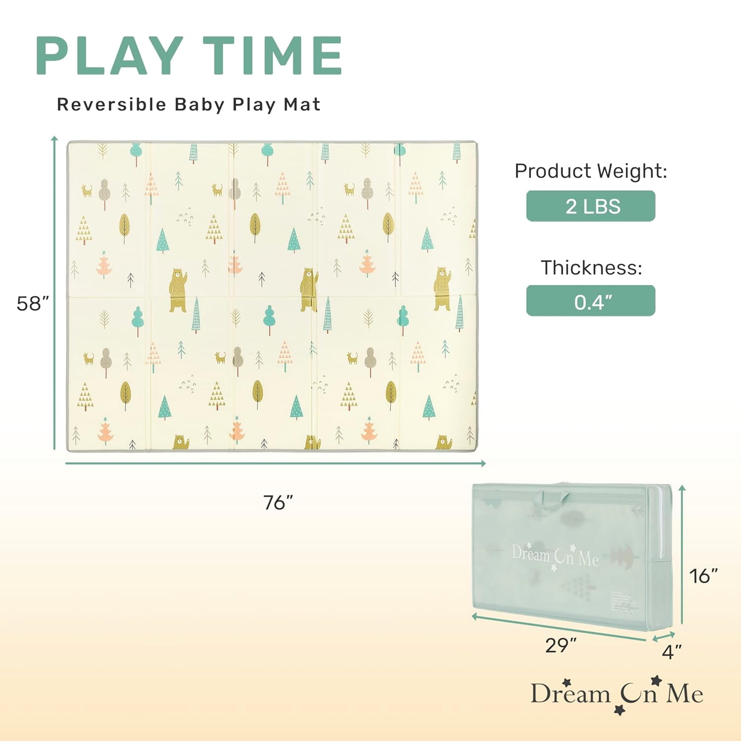 Reversible  Playmat, Foldable  Large Thick Foam Crawling Playmats for Toddlers, Waterproof Portable Playmat for Babies