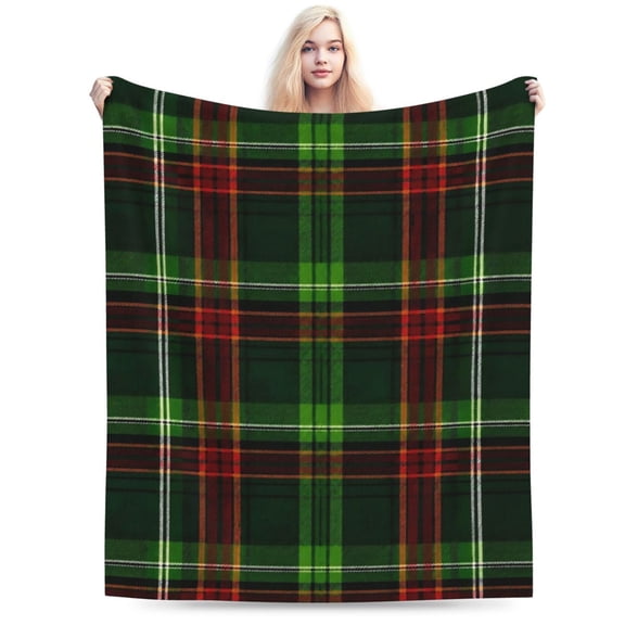 Reversible Plush Fluffy Large Big Blanket Lattice Flannel Blankets for All Season Use, Chrismas Green 50x40