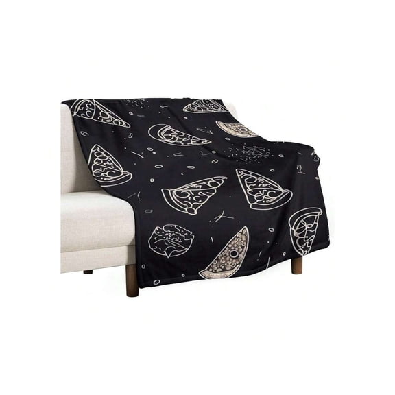 Reversible Plush Penguin & Pizza Constellation Flannel Blanket - Super Warm Cozy Throw for Bed Couch Sofa Office Nap, Lightweight Portable 40x60