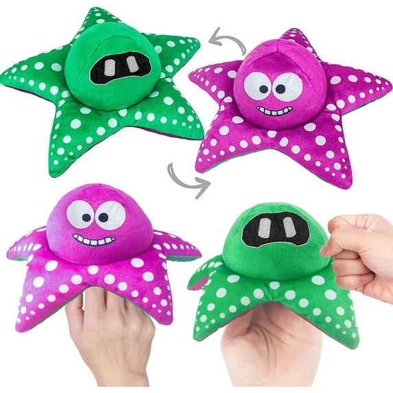 Reversible Plushie | Reversible Octopus Friends Starfish & Crab Stuffed Animal Plush Toys- Purple/Green/Pink/Red | Mood Plush Toys Copyright 2022 News (Starfish)