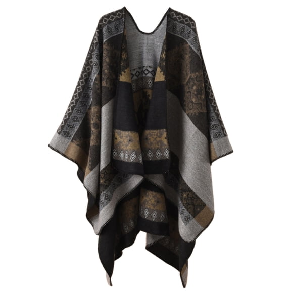 Reversible Poncho Geometric Pattern Jumper Sweater Pashmina Shawl Wrap Scarf Cloak Ethnic Shawl Scarf Winter Poncho