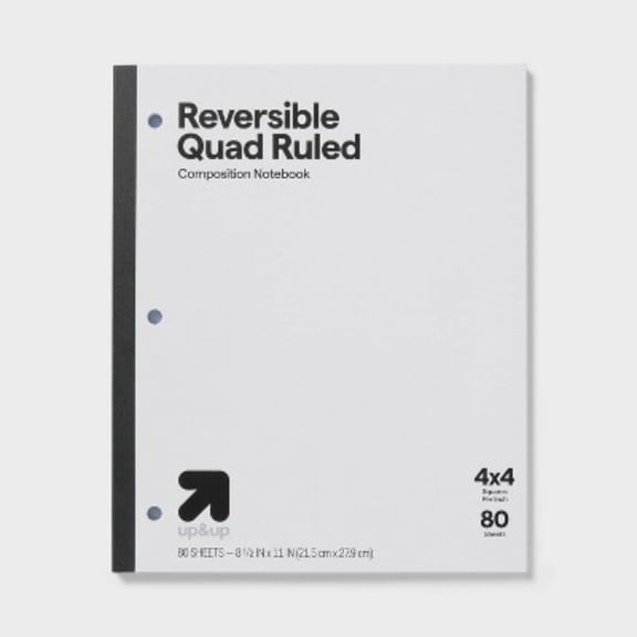 Reversible Quad Ruled Composition Notebook 8.5" x 11" 80 Sheets: Graphing Grid, Perforated, 3 Hole Punched