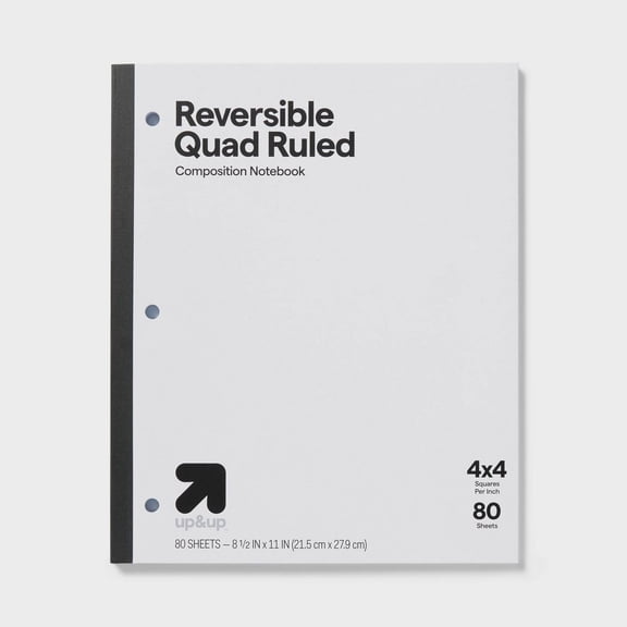 Reversible Quad Ruled Composition Notebook 8.5" x 11" 80 Sheets Graphing Grid, Perforated, 3 Hole Punched