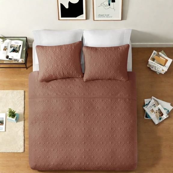 Reversible Queen Bedding Sets Premium Polyester Clay Red Oversized for Modern Bedrooms
