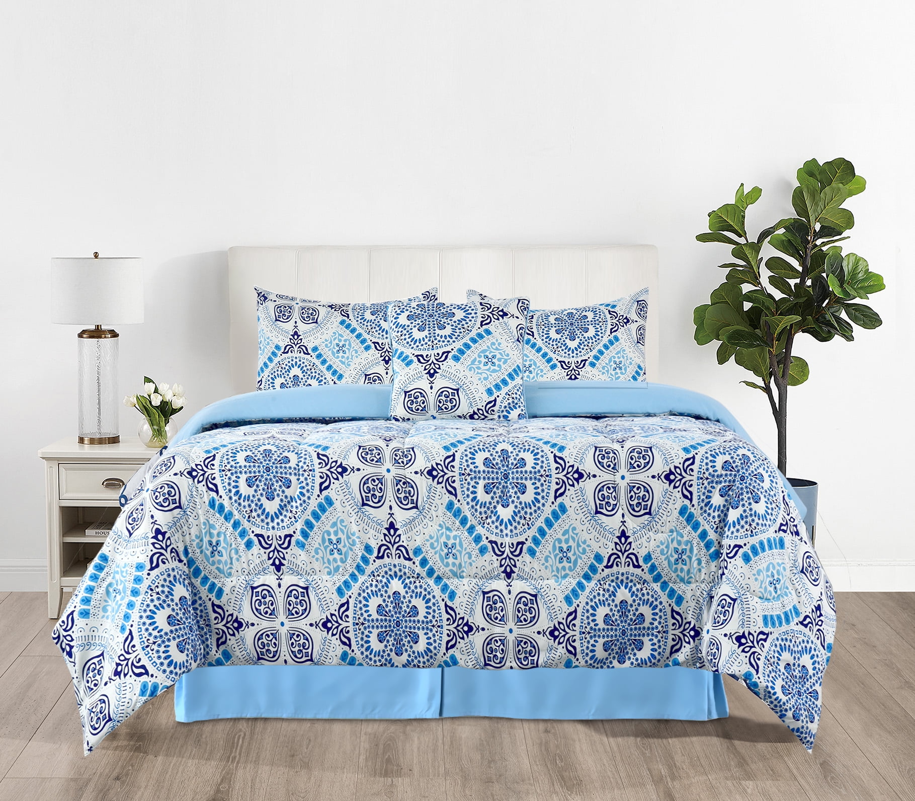 Reversible Queen Comforter Set, 5 Piece Microfiber Down Alternative