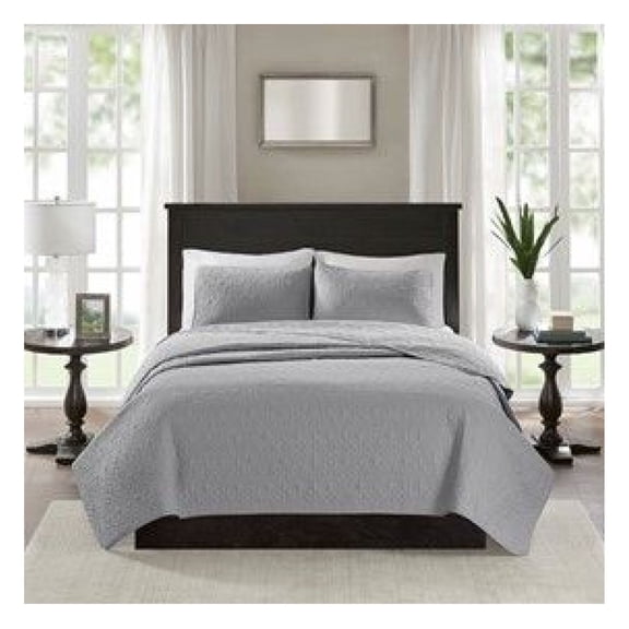 Reversible Quilt Set Grey Full/Queen - 3 Piece Cottage Core Bedding