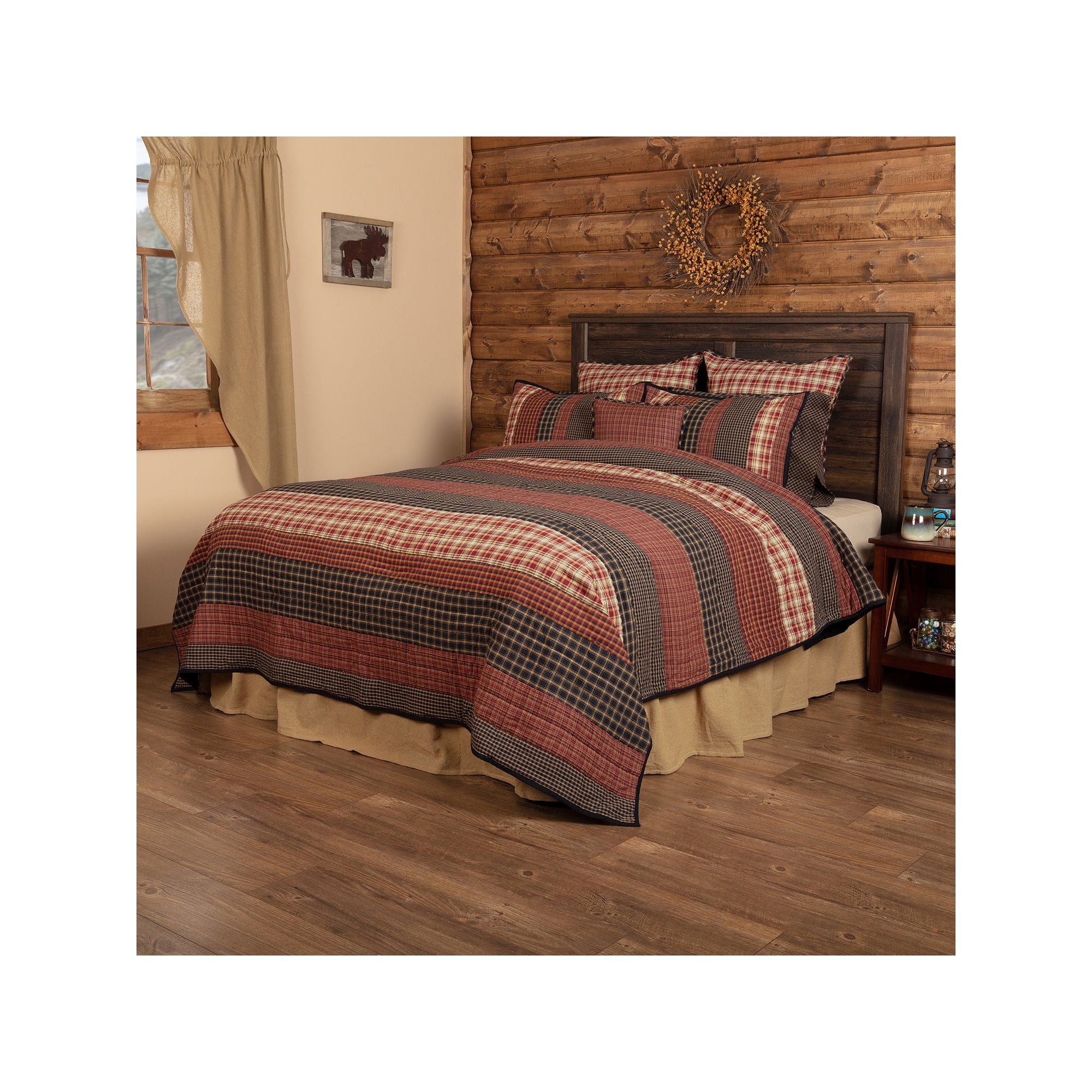 Beckham Queen Black and Red Cotton Reversible Quilt Set