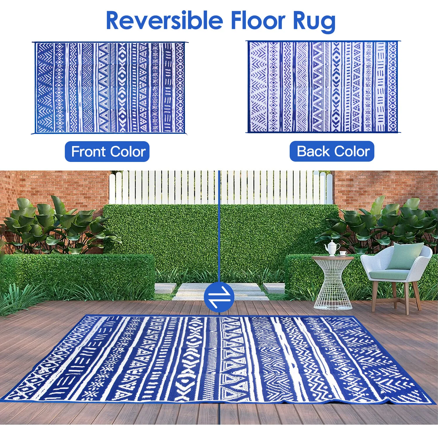 Reversible RV Trip Outdoor Patio Mat, Camping Mat Picnic Carpet Rug Pad