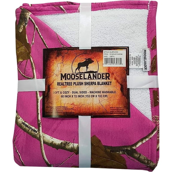 Reversible Realtree Camo Sherpa Blanket, Thick, Soft, Warm Throw for Sofa, Couch, Bed, Travel, Camping, Decorative, Plush Fleece Bedding, Queen/Large Size 72" x 60", Realtree Orchid