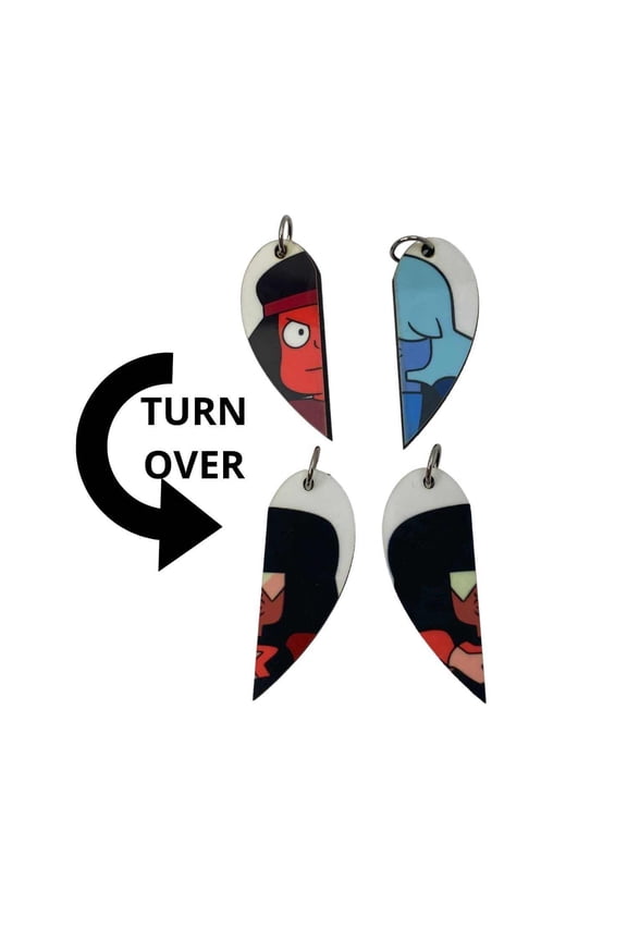 Reversible Ruby Sapphire Garnet Heart Necklaces Keyrings or Earrings| Couples or BFF Gift | Steven Universe Gift for Him or Her