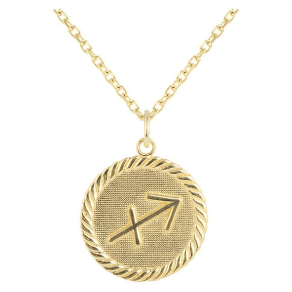 Reversible Sagittarius Zodiac Sign Charm Coin Pendant Necklace in Solid Gold (16 Inches)